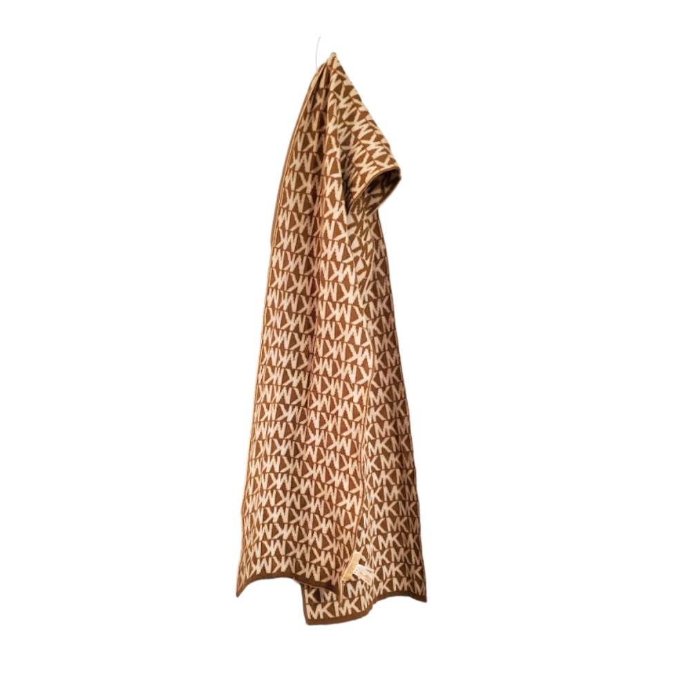 Michael Kors Tan and White Logomania Knitted Winter Scarf